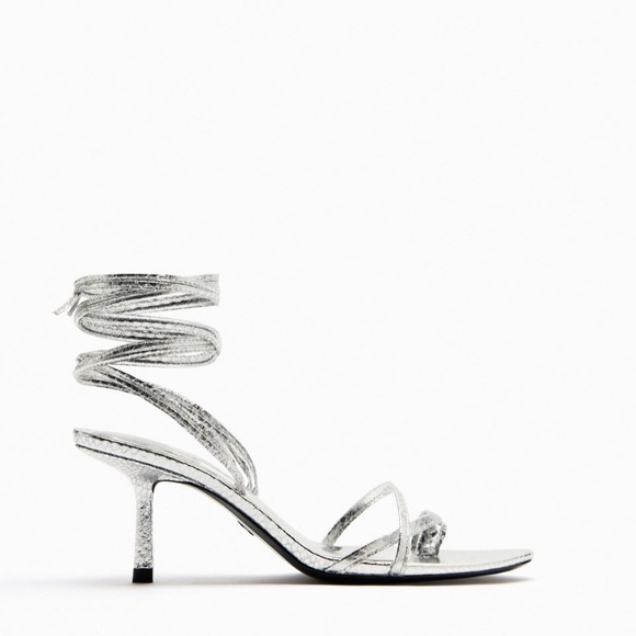 Zara Shoes Zara New Metallic Heeled Sandals Silver Poshmark
